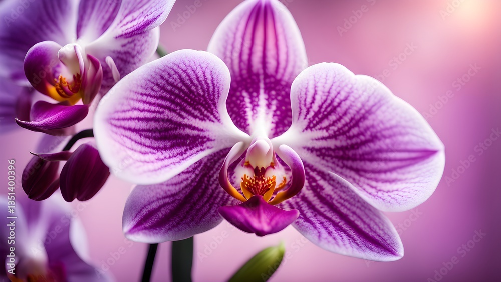 Close-up shot a vibrant purple orchid flower intricate details. Close-up shot a vibrant purple orchid flower intricate details.