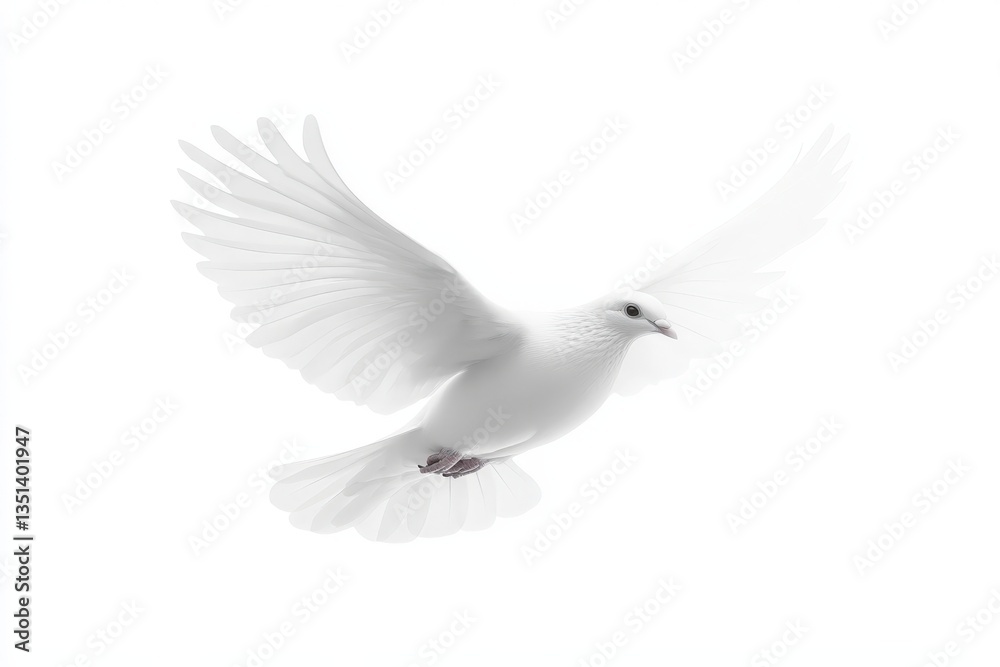 Obraz premium A white pigeon is gracefully flying high in the air with wings spread
