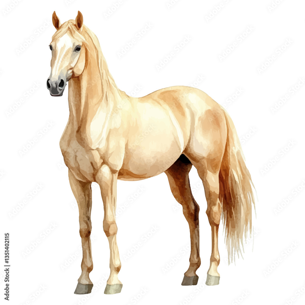 Obraz premium A watercolor realistic, clean, and simple clipart of a beige horse on a white background