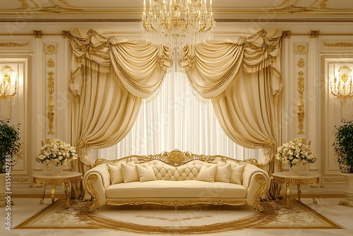 Luxurious interior living room with gold accents