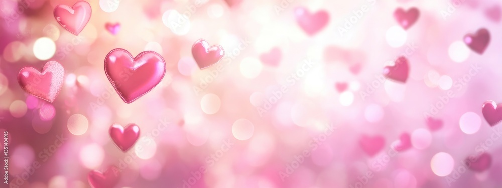 Romantic Pink Hearts Floating in Soft Bokeh Background Romantic Pink Hearts Floating in Soft Bokeh Background