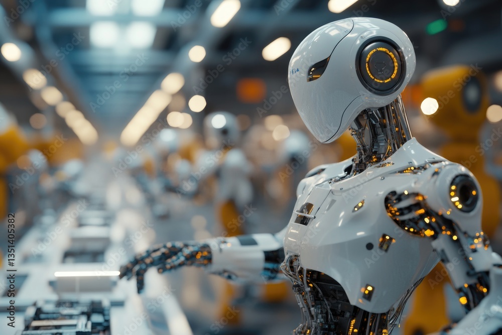 A robot standing in a room with a calm and steady expression