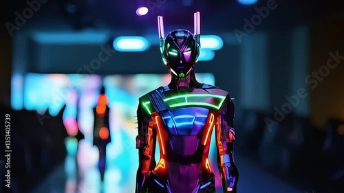 Mannequins in a mall shop with glass displays and shoppers around