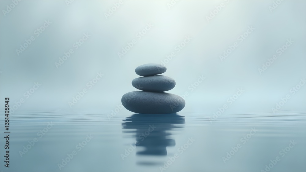 Balanced Stack of Rocks on Water for Meditation and Tranquility Balanced Stack of Rocks on Water for Meditation and Tranquility
