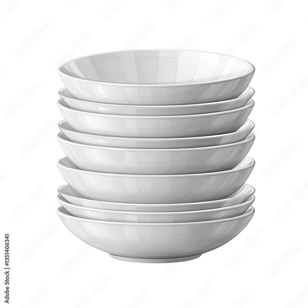 Obraz premium Stack of White Ceramic Bowls isolated on transparent background
