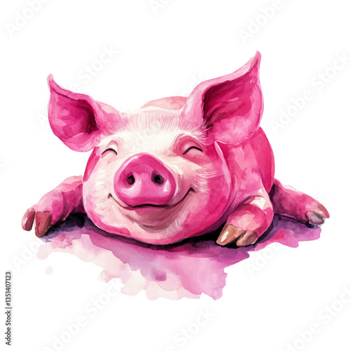 Watercolor pig, clipart, white background