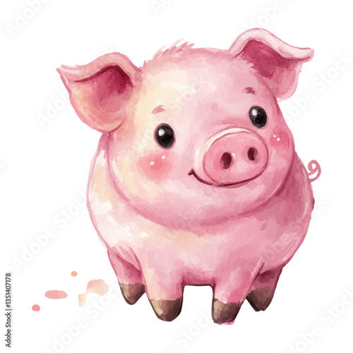 Watercolor pig, clipart, white background
