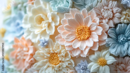 Wallpaper Mural Detailed macro close up of pastel buttercream flower cake decorations soft colors Torontodigital.ca