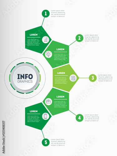 5-Point Business Framework with Numbered Steps for Corporate Strategy, Marketing Proposals & Digital Presentations. Infographic Wheel.