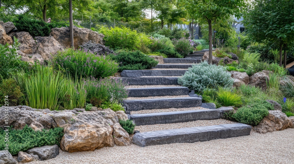 Obraz premium Serene Stone Steps Garden Landscape