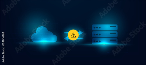 alert sign concept of data transfer cloud to data server over internet 2.0 technology