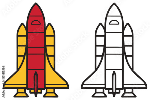 Space Shuttle Rocket Illustration Coloring Page for Kids and Children Learning Activities