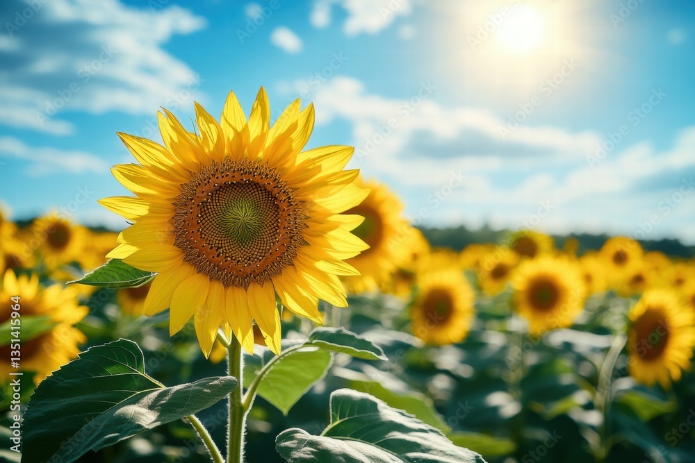 Fototapeta premium Sunflowers blooming in a vast open field under a bright sky