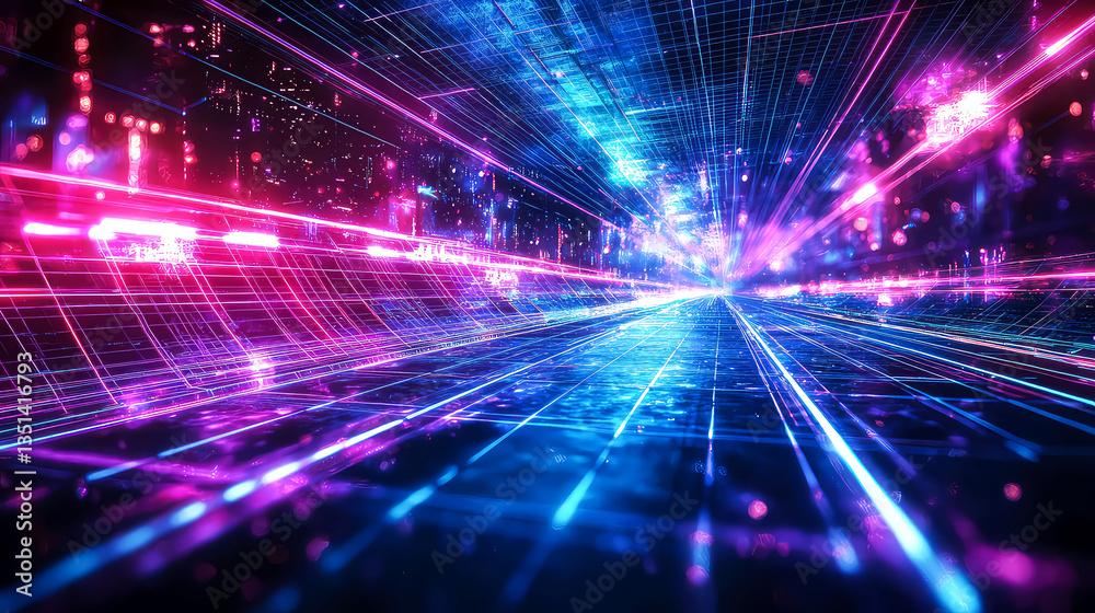 Cyberpunk City: Neon Lights and Digital Speed on Futuristic Highway Cyberpunk City: Neon Lights and Digital Speed on Futuristic Highway
