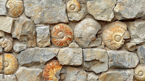 Stone wall inlaid with fossilized spiral shells