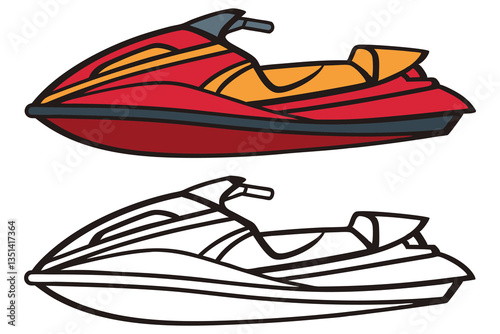 Red and White Jet Ski Illustration Watercraft Personal Watercraft PWC Summer Fun Beach Vacation Aquatic Vehicle Speedboat Marine Craft