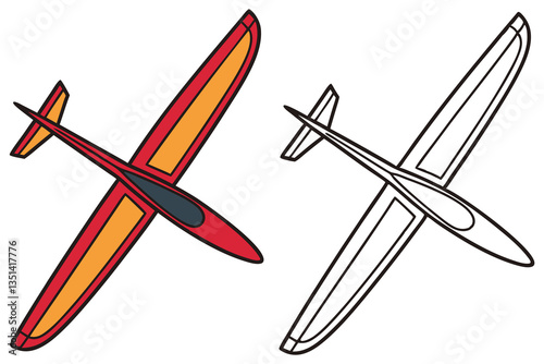 Red and White Glider Airplane Coloring Page Illustration Top View