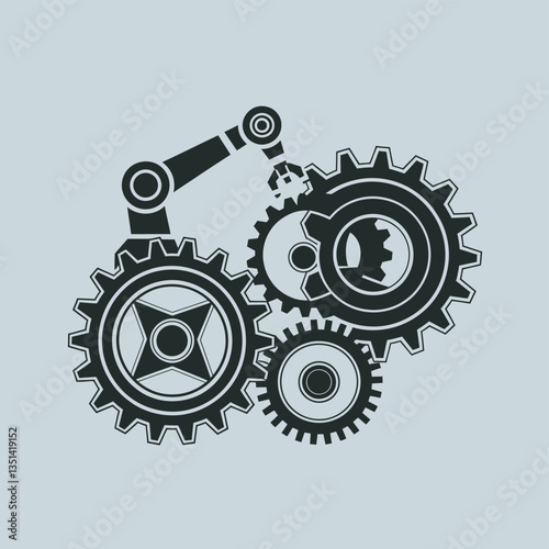 2d vector illustration colorful machine , worker and Industry and its development technology, factories and production lines icon
