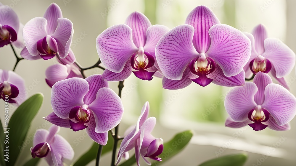 Close-up delicate pink orchids soft, natural light. Close-up delicate pink orchids soft, natural light.