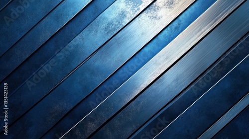 Diagonal blue metal stripes, abstract background, textured design