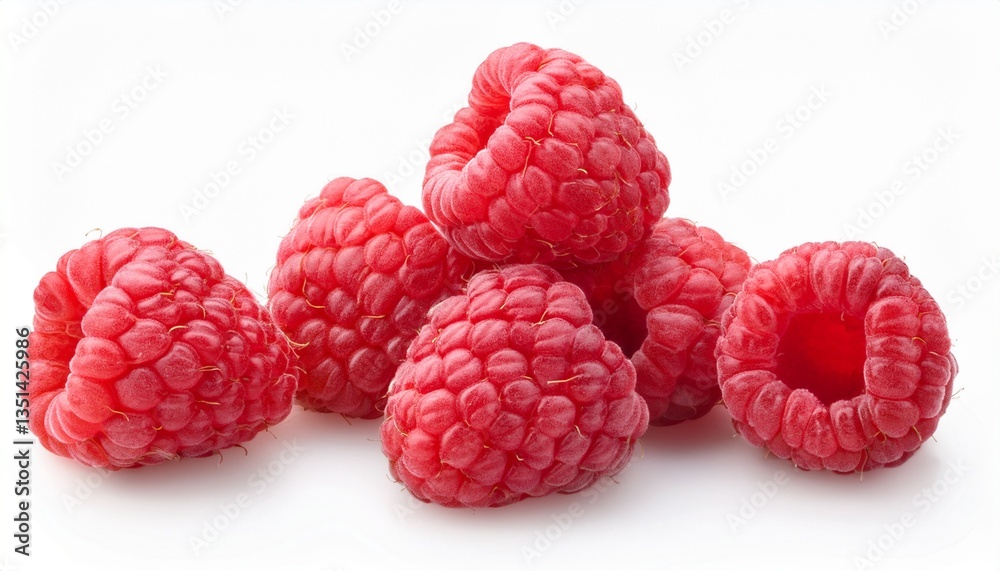 small pile of fresh raspberries on a white background small pile of fresh raspberries on a white background