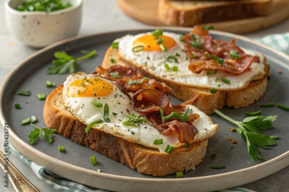 Delicious Breakfast of Eggs and Bacon on Toasted Bread Generative AI Delicious Breakfast of Eggs and Bacon on Toasted Bread Generative AI