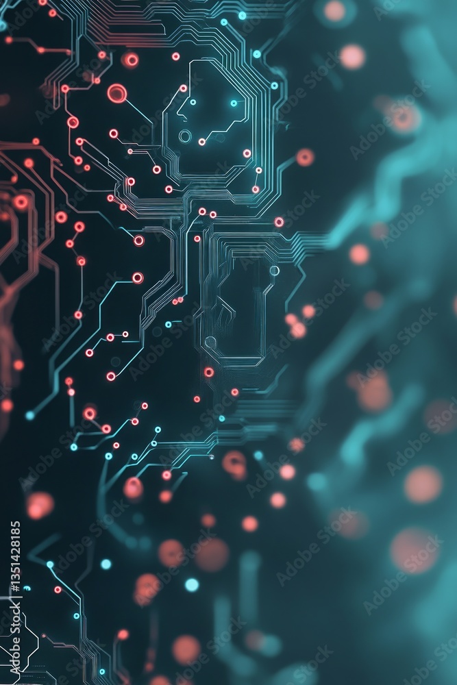 Colorful circuit patterns illuminate in shades of blue and red, demonstrating the intricate design and technology used in modern electronics and devices Colorful circuit patterns illuminate in shades of blue and red, demonstrating the intricate design and technology used in modern electronics and devices