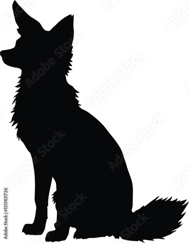 Seated Fox Silhouette Vector - Wild Animal Graphic for Nature Designs, Black and White Clip Art, EPS Format for Designers