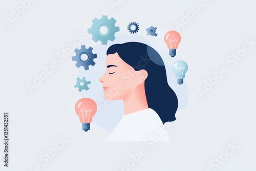 abstract flat design illustration representing dynamic brainstorming session utilizing bright and varied colors featuring