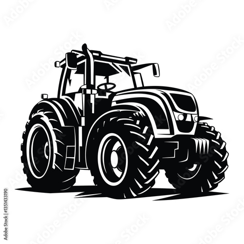 Black and white tractor illustration for farming and agricultural purposes