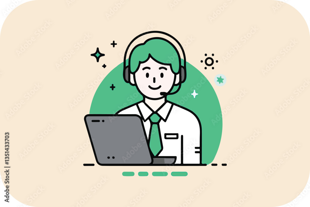 Customer Support Agent with Headset and Laptop Offering Seamless Assistance in a Modern Digital Workspace Customer Support Agent with Headset and Laptop Offering Seamless Assistance in a Modern Digital Workspace