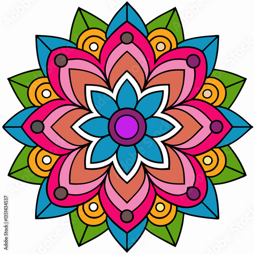 A stunning mandala design with a variety of vibrant shapes and intricate designs
