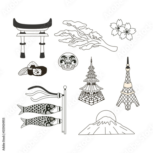 Japan culture vector line art 