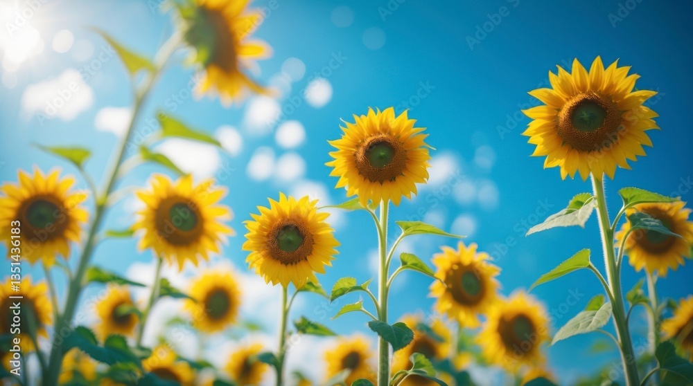 Obraz premium Vibrant Sunflowers Blooming Under a Sunny Sky