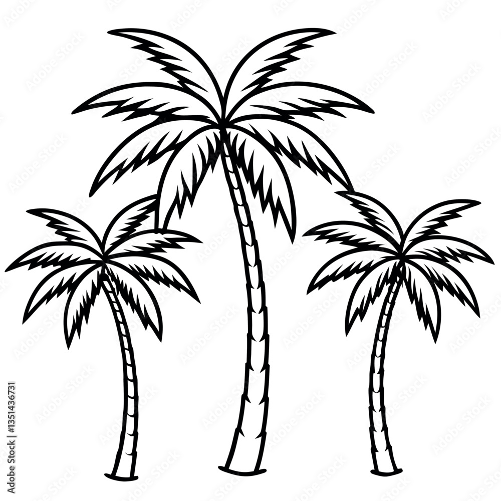 Obraz premium Silhouette of palm trees on a tropical beach at sunset.