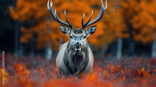 Majestic stag autumn forest portrait, nature background