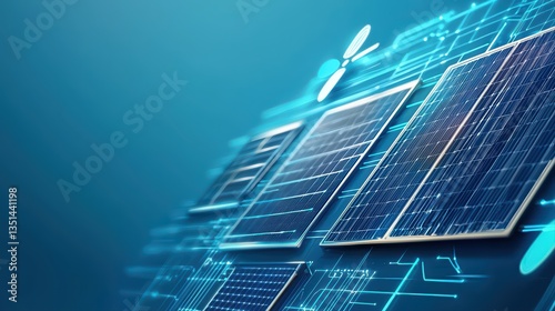 Solar Panels with Digital Technology Background