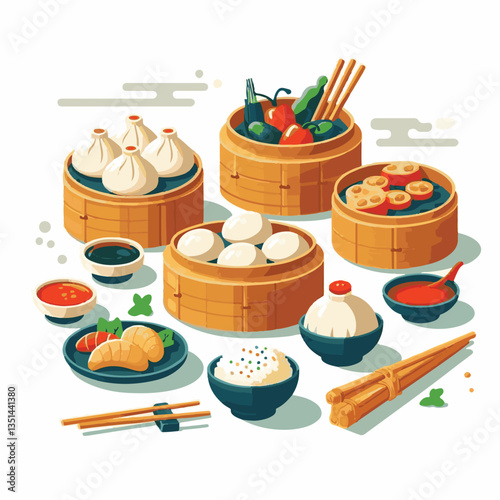 dim sum, food, chinese, meal, asian, china, lunch, dumpling, cuisine, restaurant, chinese food, dumplings, asia, breakfast, meat, delicious, snack, bamboo, steam, steamed, dim, sum, tasty, illustratio