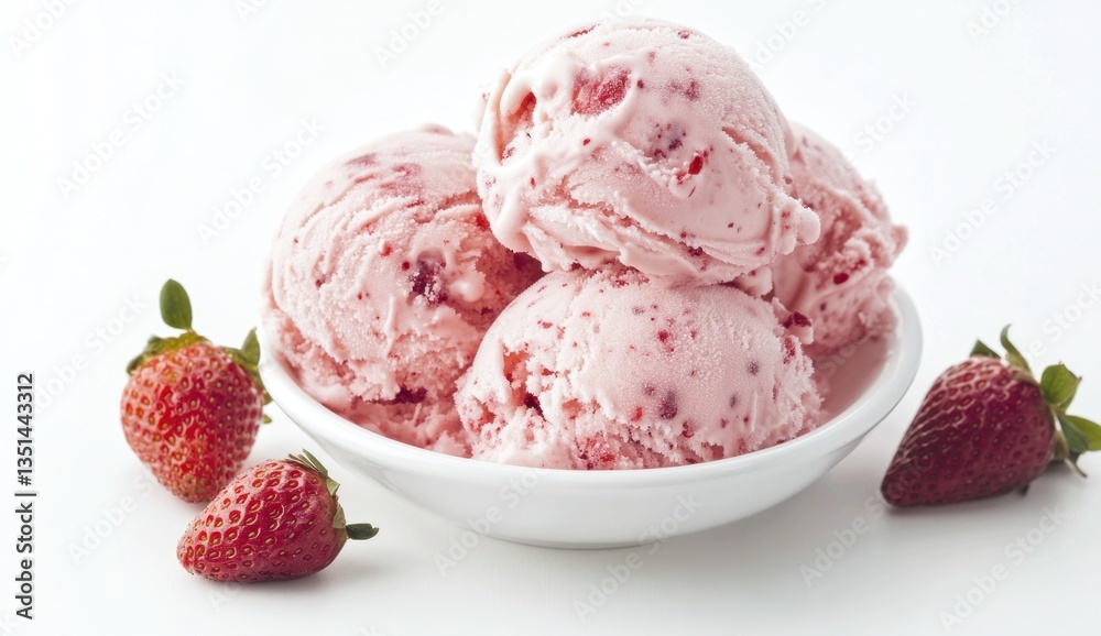 A Bowl Of Delicious Pink Strawberry Ice Cream Surrounded By Berries A Bowl Of Delicious Pink Strawberry Ice Cream Surrounded By Berries