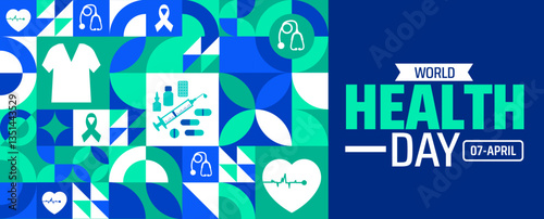 World Health Day geometric shape pattern background banner or poster design template. observed every year in  April. Holiday concept. Use to any Template, card, poster, placard, template.