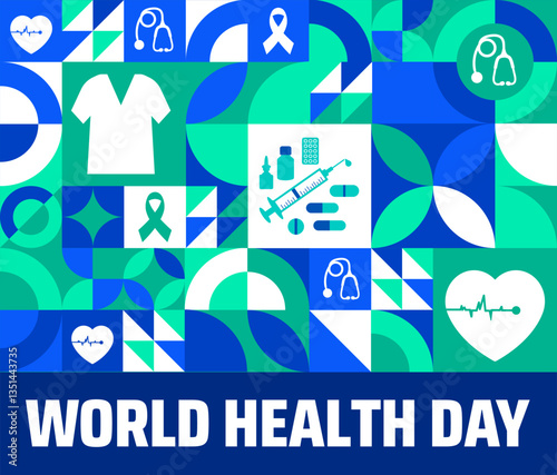 World Health Day geometric shape pattern background banner or poster design template. observed every year in  April. Holiday concept. Use to any Template, card, poster, placard, template.