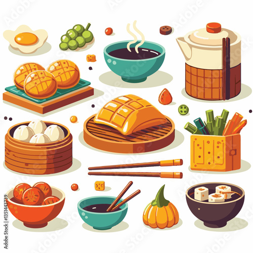 dim sum, food, chinese, meal, asian, china, lunch, dumpling, cuisine, restaurant, chinese food, dumplings, asia, breakfast, meat, delicious, snack, bamboo, steam, steamed, dim, sum, tasty, illustratio