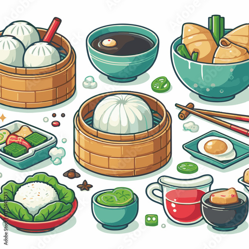 dim sum, food, chinese, meal, asian, china, lunch, dumpling, cuisine, restaurant, chinese food, dumplings, asia, breakfast, meat, delicious, snack, bamboo, steam, steamed, dim, sum, tasty, illustratio