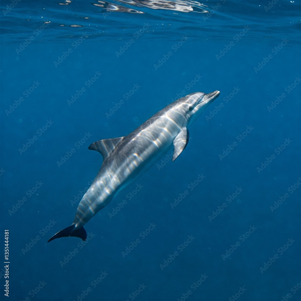 Naklejka premium A grey Dolphin underwater in the blue ocean