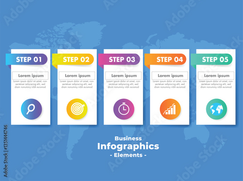 Steps infographic, Infographics with essential elements