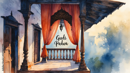 Gudi Padwa greetings symbolize prosperity, new beginnings, and cultural heritage with vibrant Gudis, festive decorations, and artistic typography, capturing the essence of Maharashtrian traditions