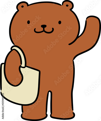Illustration of bear carrying cloth bag
