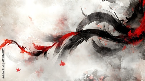 Abstract Red Black Ink Swirl.