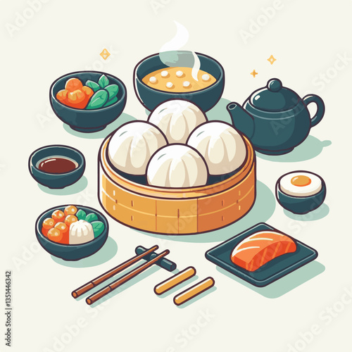 dim sum, food, chinese, meal, asian, china, lunch, dumpling, cuisine, restaurant, chinese food, dumplings, asia, breakfast, meat, delicious, snack, bamboo, steam, steamed, dim, sum, tasty, illustratio