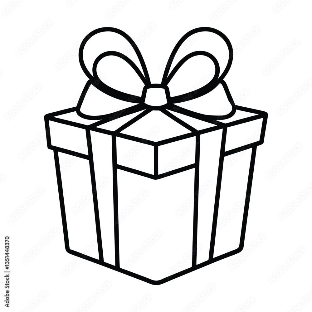 Obraz premium christmas gift box with bow line art vector illustration